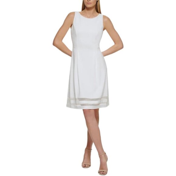 Tommy Hilfiger Cream A-Line Dress, NWT $109 Mesh Illusion Trim Women's Size 10 - Picture 1 of 11